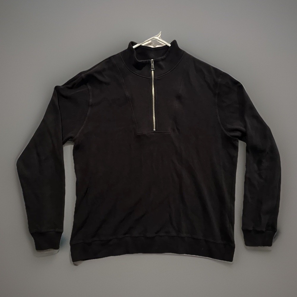 American Giant Mens 1/4 Zip Sweatshirt L Black Pullover Made In USA Heavyweight